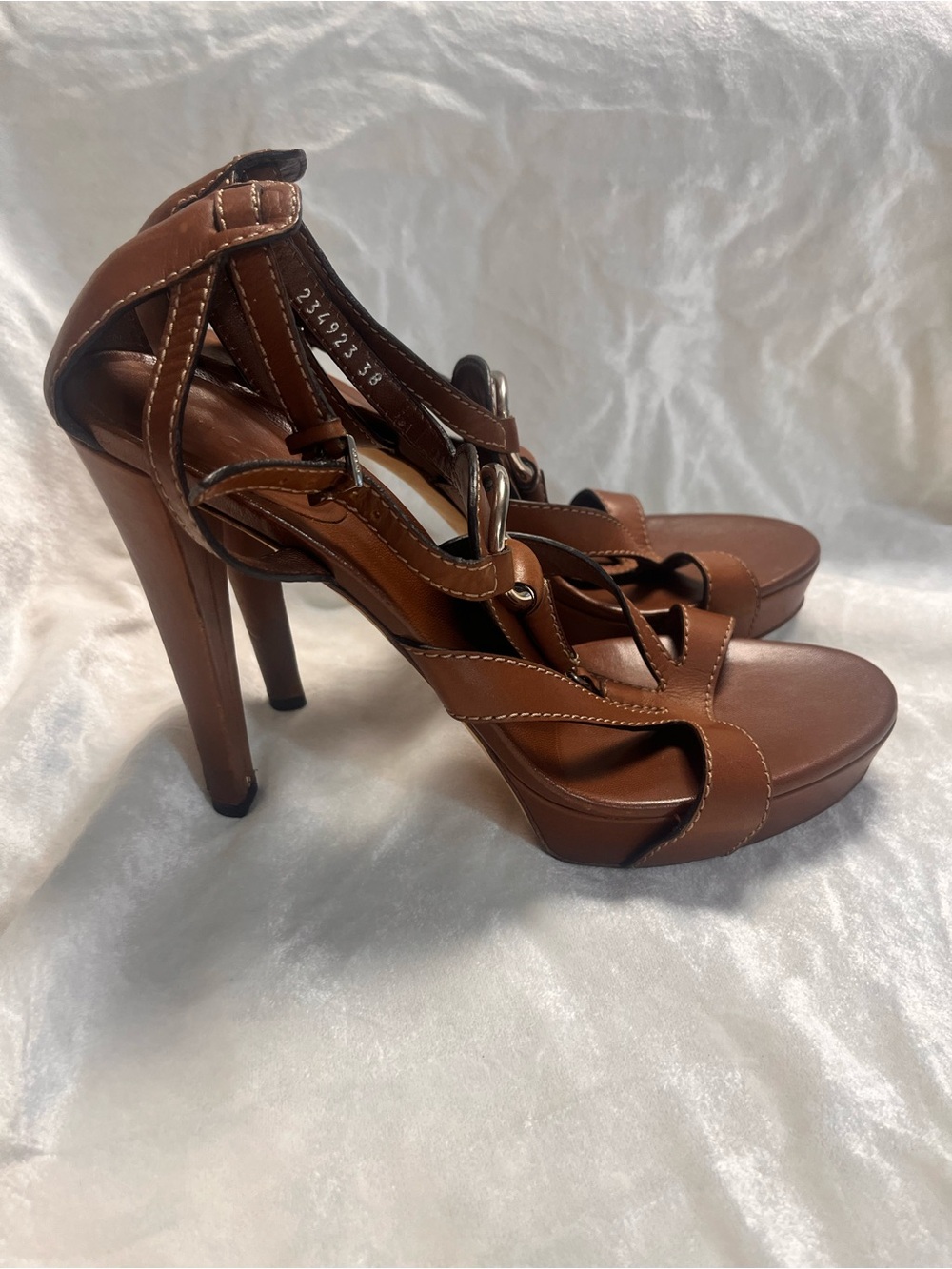 Gucci Brown Leather Platform High Heel Sandals